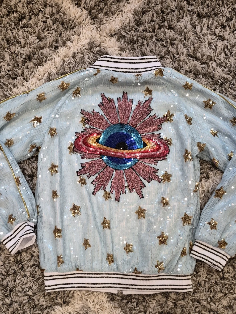 Lola and The Boys Galaxy Sequin Bomber Jacket